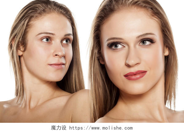 化妆前与化妆后鲜明区别的肖像图